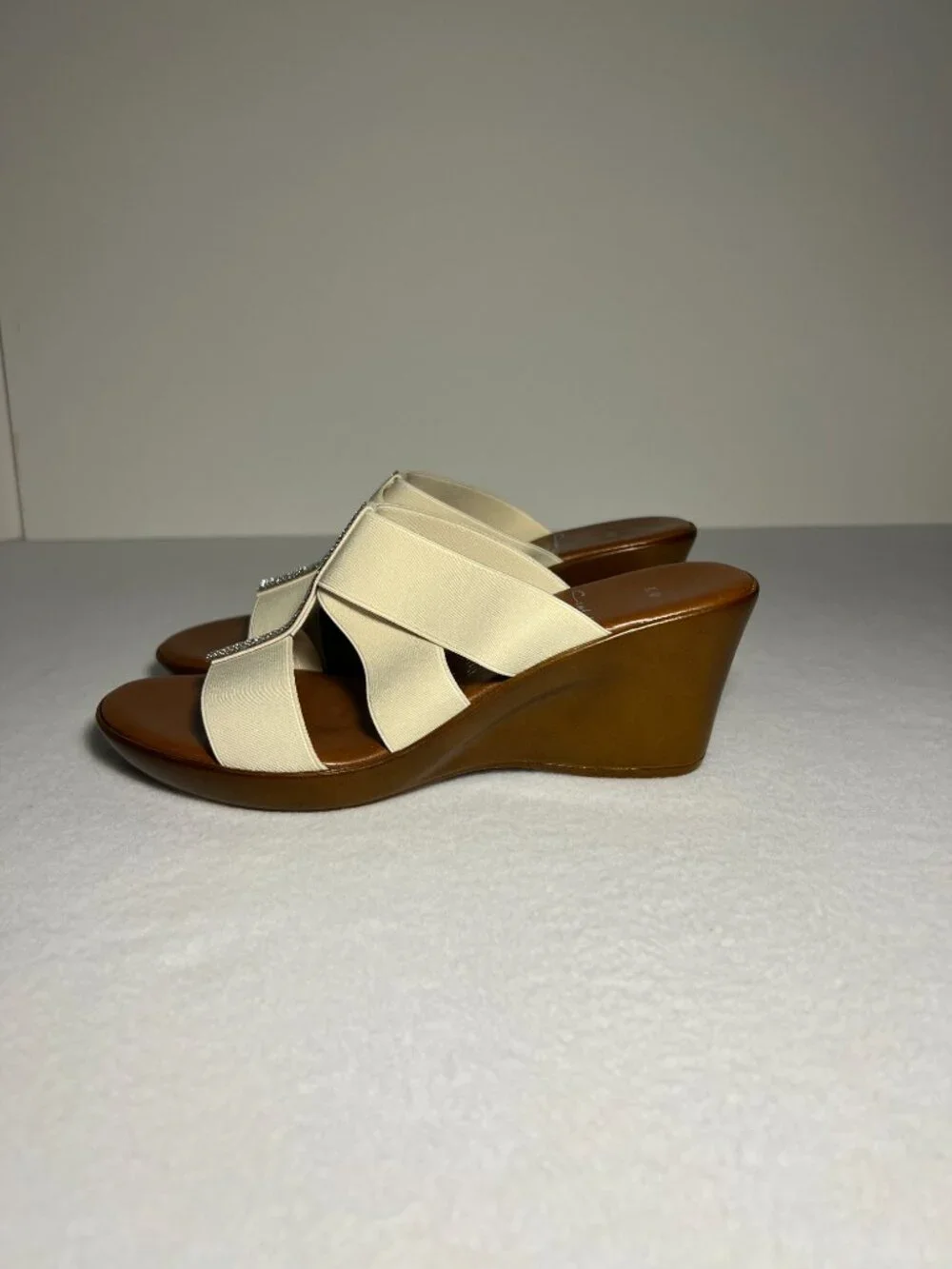 Italian Shoemakers Women's 6.5M Contesa White/Wood Color Wedge Sandal Heel